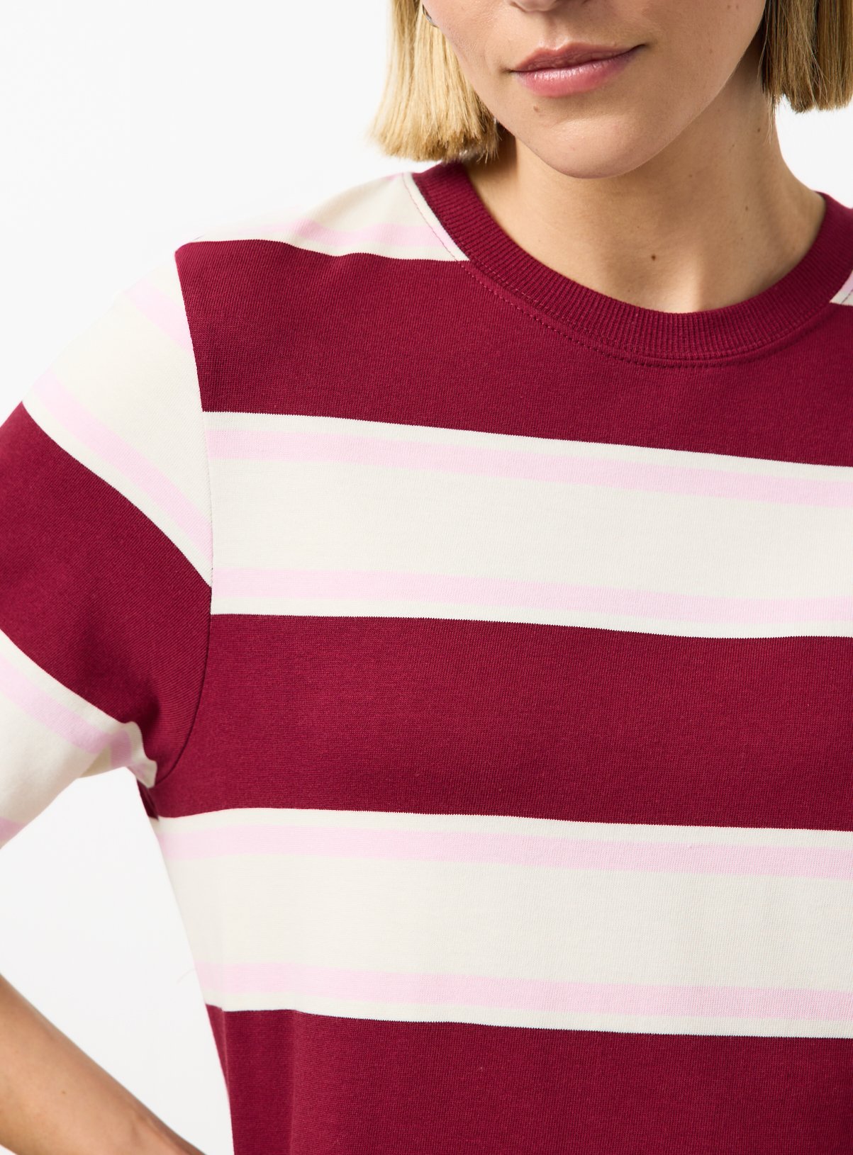 Dark Red Stripe Print Cotton Jersey Midaxi T-Shirt Dress 14 - Image 3 thumbnail